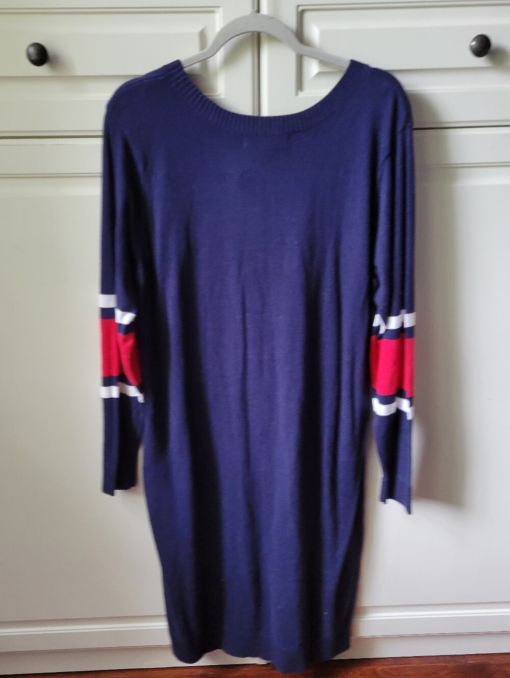 Eloquii | Floral Knit Varsity Striped Long Sleeve Blue Sweater Dress 18/20 Nwt - Picture 3 of 7